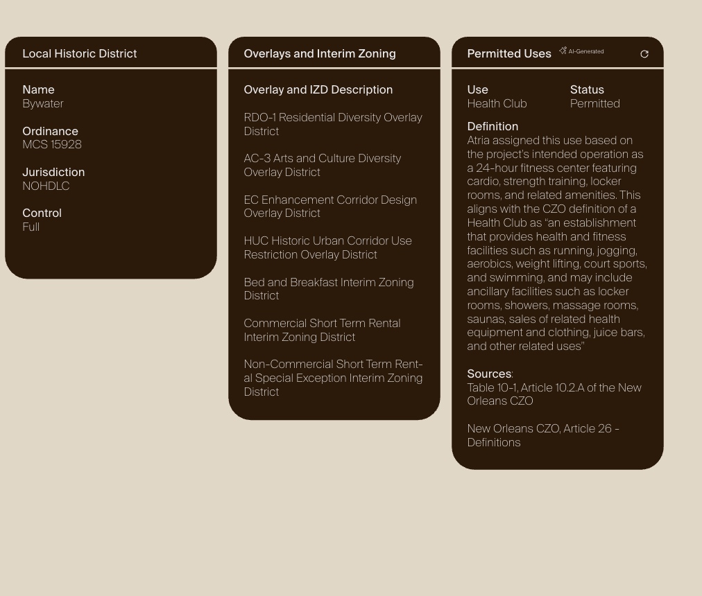Screenshot of overlay districts applied to the project in Atria