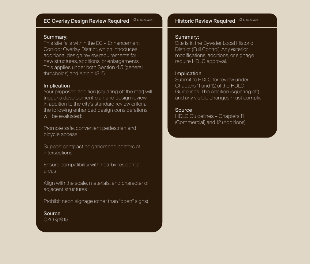 Screenshot of Atria's feasibility study results showing key restrictions